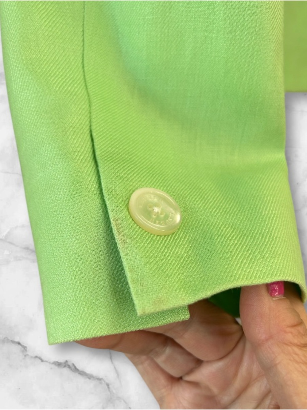 Vintage Y2K Lauren Ralph Lauren Green Linen Button-Front Blazer Jacket Size 10 - Picture 5 of 11